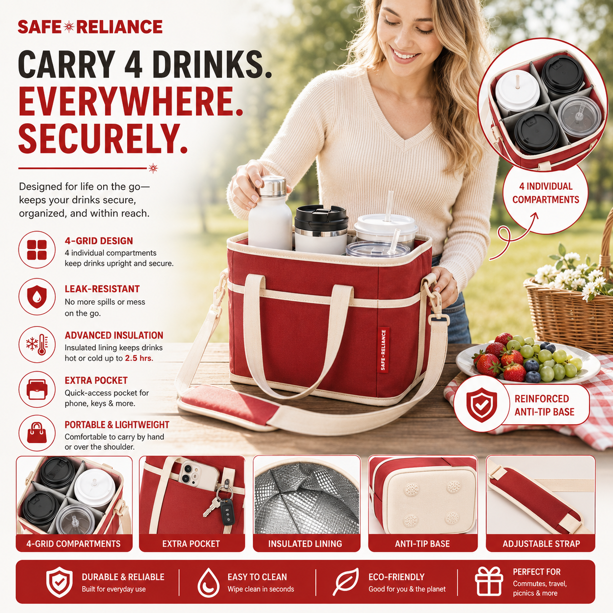 SafeCarry™ 4-Cup Insulated Drink Carrier