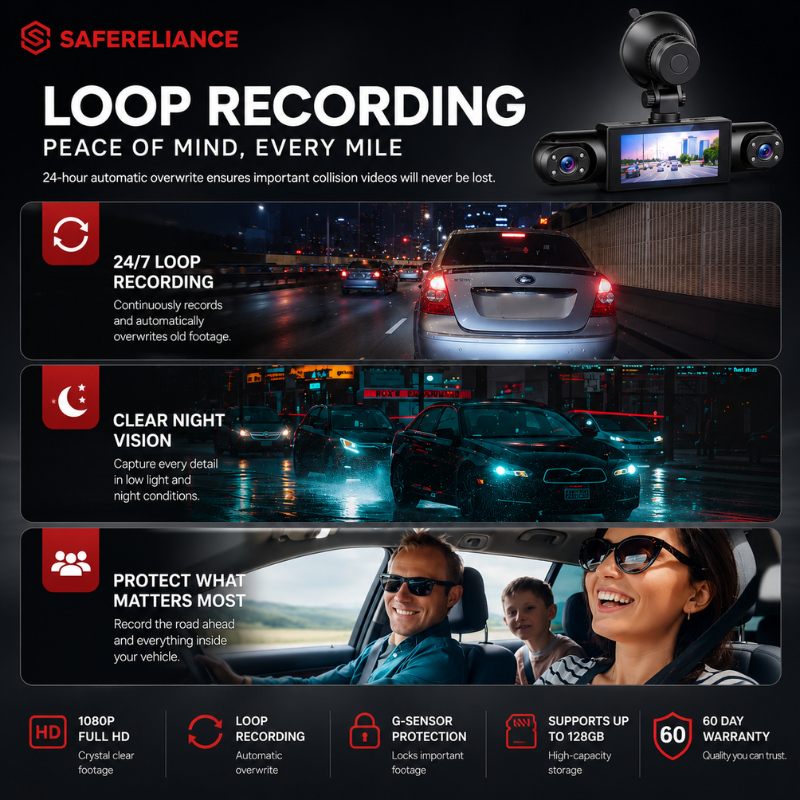 DriveProof™ | 4-Camera HD Dash Cam with Night Vision & Parking Protection
