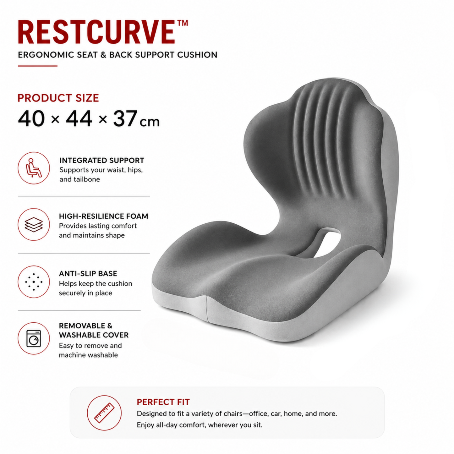 RestCurve™ Ergonomic Seat & Back Support Cushion
