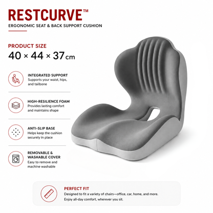 RestCurve™ Ergonomic Seat & Back Support Cushion