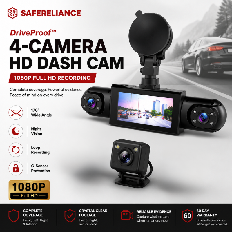 DriveProof™ | 4-Camera HD Dash Cam with Night Vision & Parking Protection