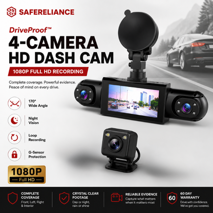 DriveProof™ | 4-Camera HD Dash Cam with Night Vision & Parking Protection