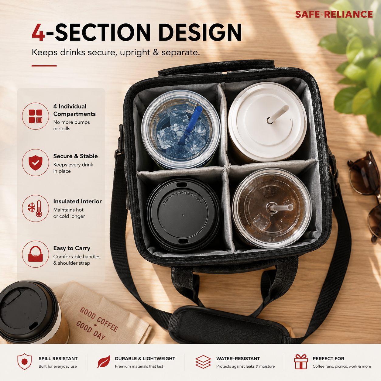 SafeCarry™ 4-Cup Insulated Drink Carrier