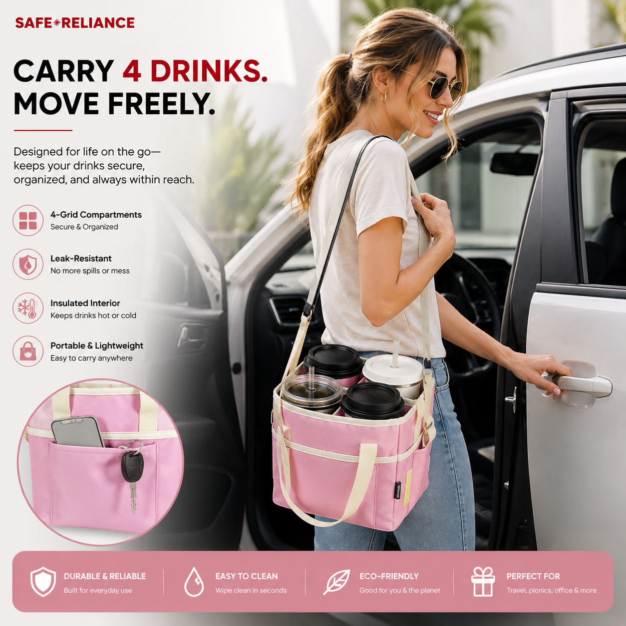 SafeCarry™ 4-Cup Insulated Drink Carrier