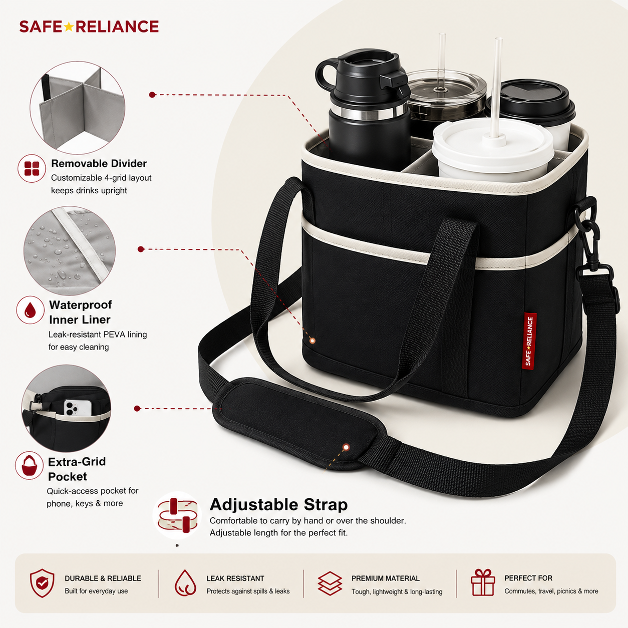 SafeCarry™ 4-Cup Insulated Drink Carrier