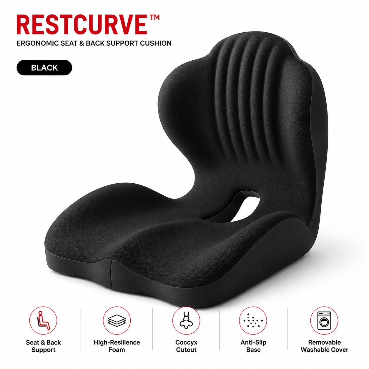 RestCurve™ Ergonomic Seat & Back Support Cushion