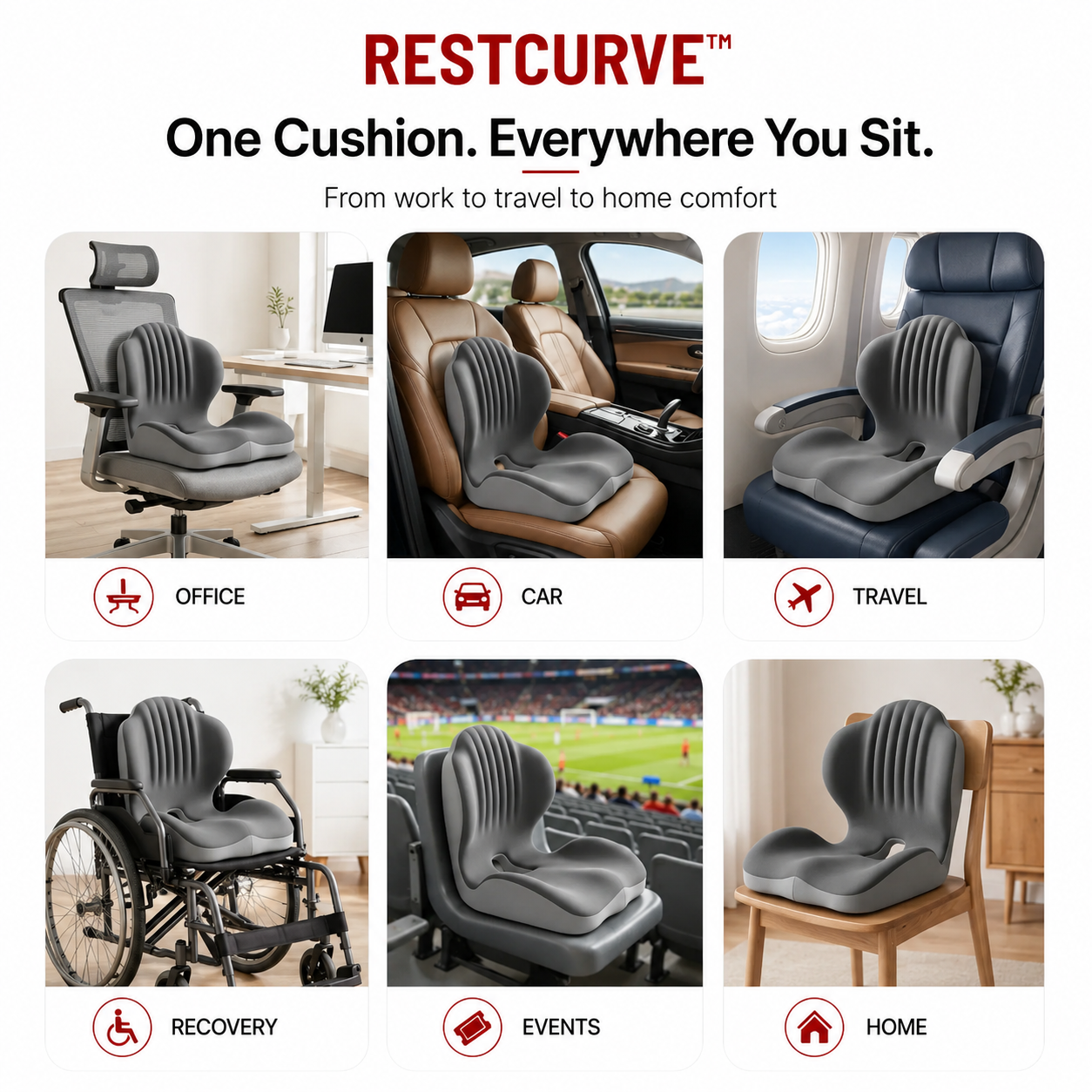 RestCurve™ Ergonomic Seat & Back Support Cushion