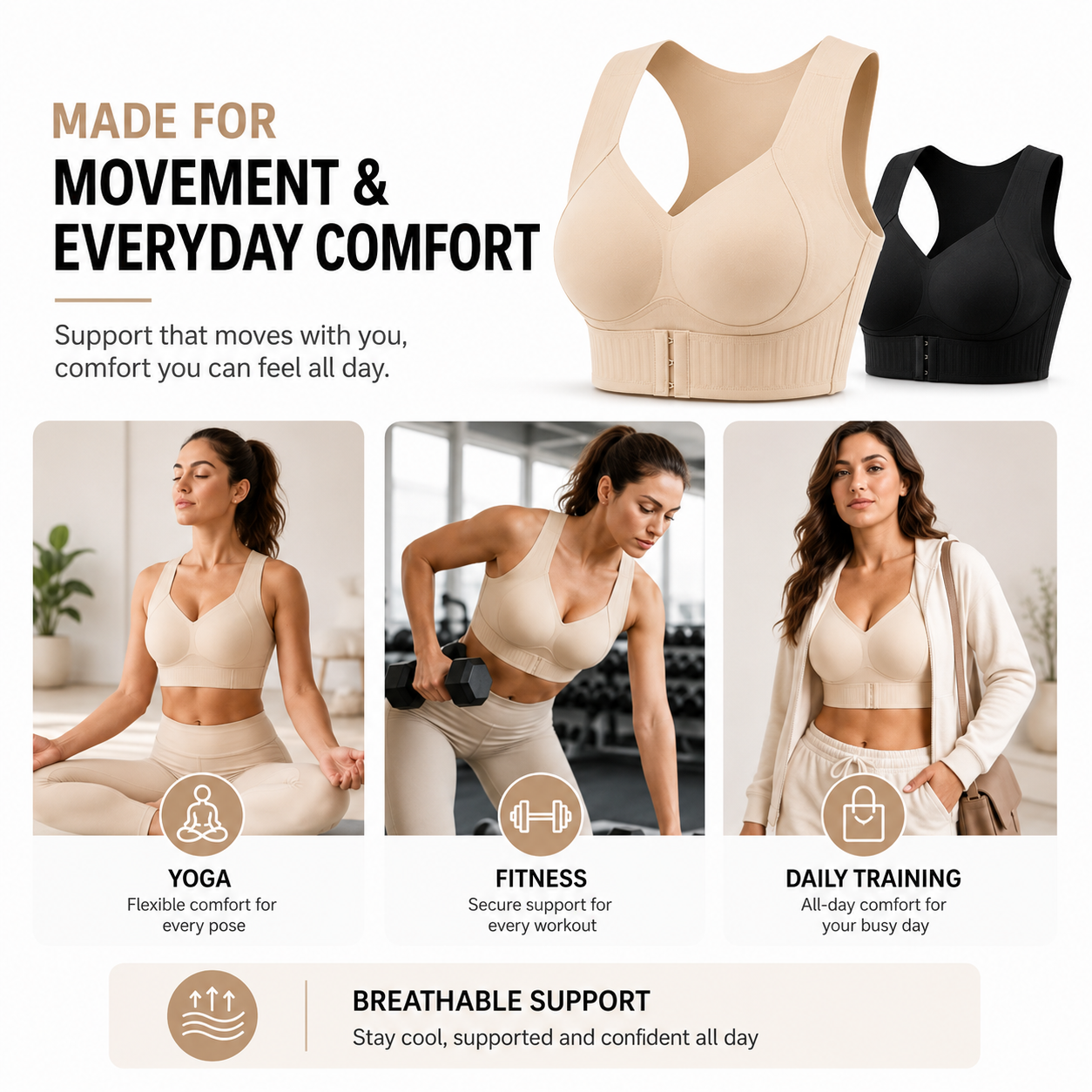 AlignLift™ Wireless Posture Support Bra – Front Closure Cross Back Bra