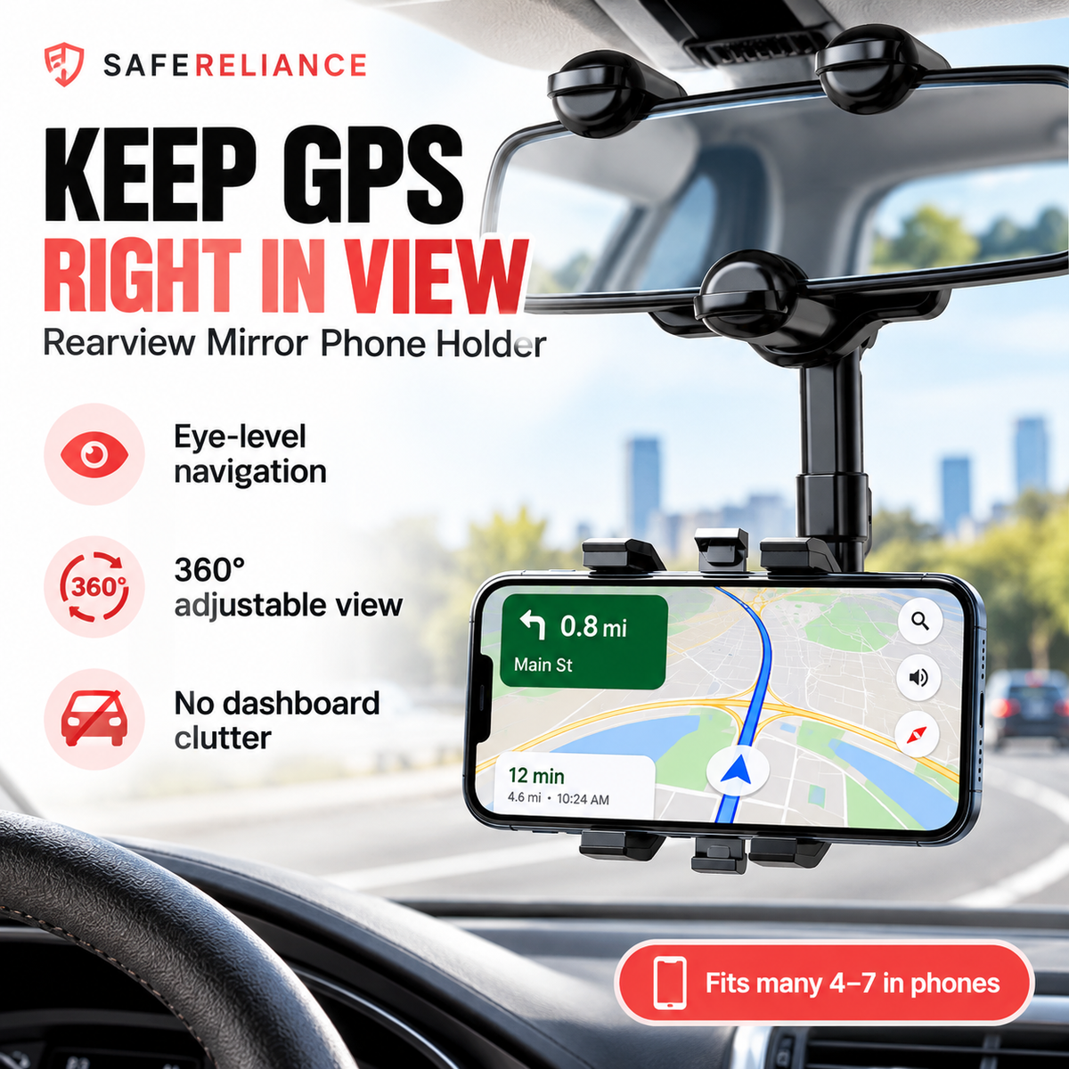 MirrorReach™ 360° Rearview Mirror Phone Holder