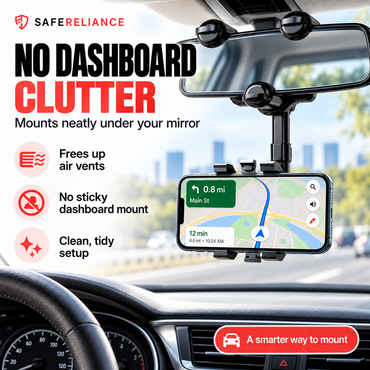 MirrorReach™ 360° Rearview Mirror Phone Holder