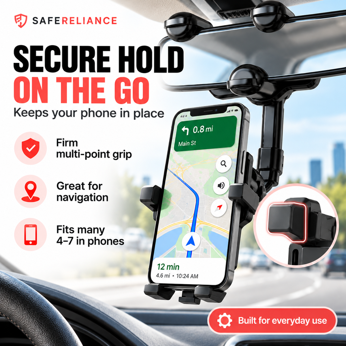 MirrorReach™ 360° Rearview Mirror Phone Holder