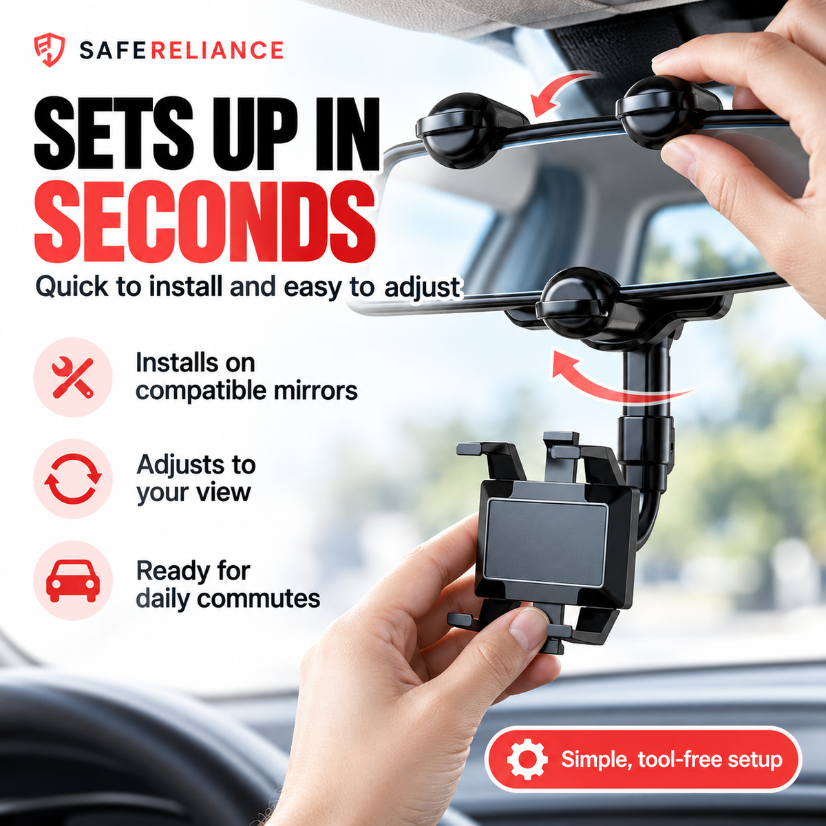 MirrorReach™ 360° Rearview Mirror Phone Holder