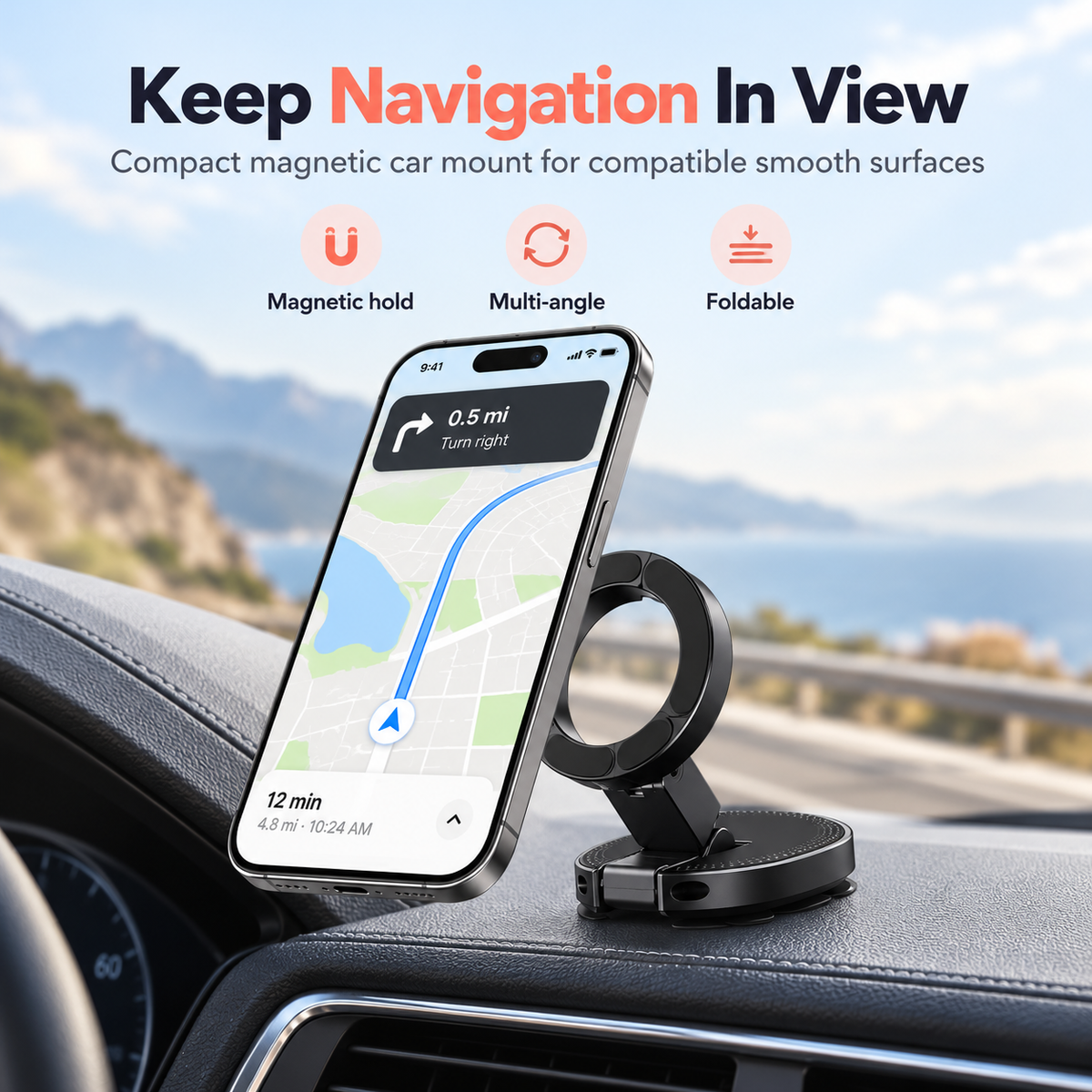 RoadPivot™ Magnetic Suction Car Phone Mount