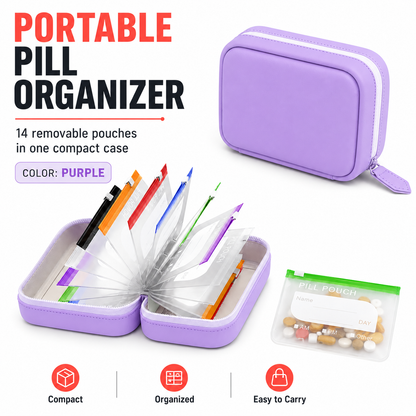 PillPort™ Travel Pill Organizer – 14 Removable Pouches