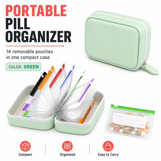 PillPort™ Travel Pill Organizer – 14 Removable Pouches
