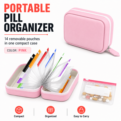 PillPort™ Travel Pill Organizer – 14 Removable Pouches