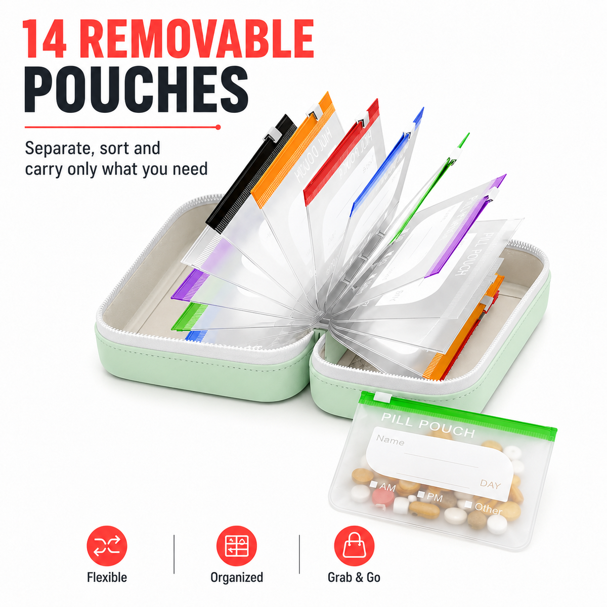 PillPort™ Travel Pill Organizer – 14 Removable Pouches