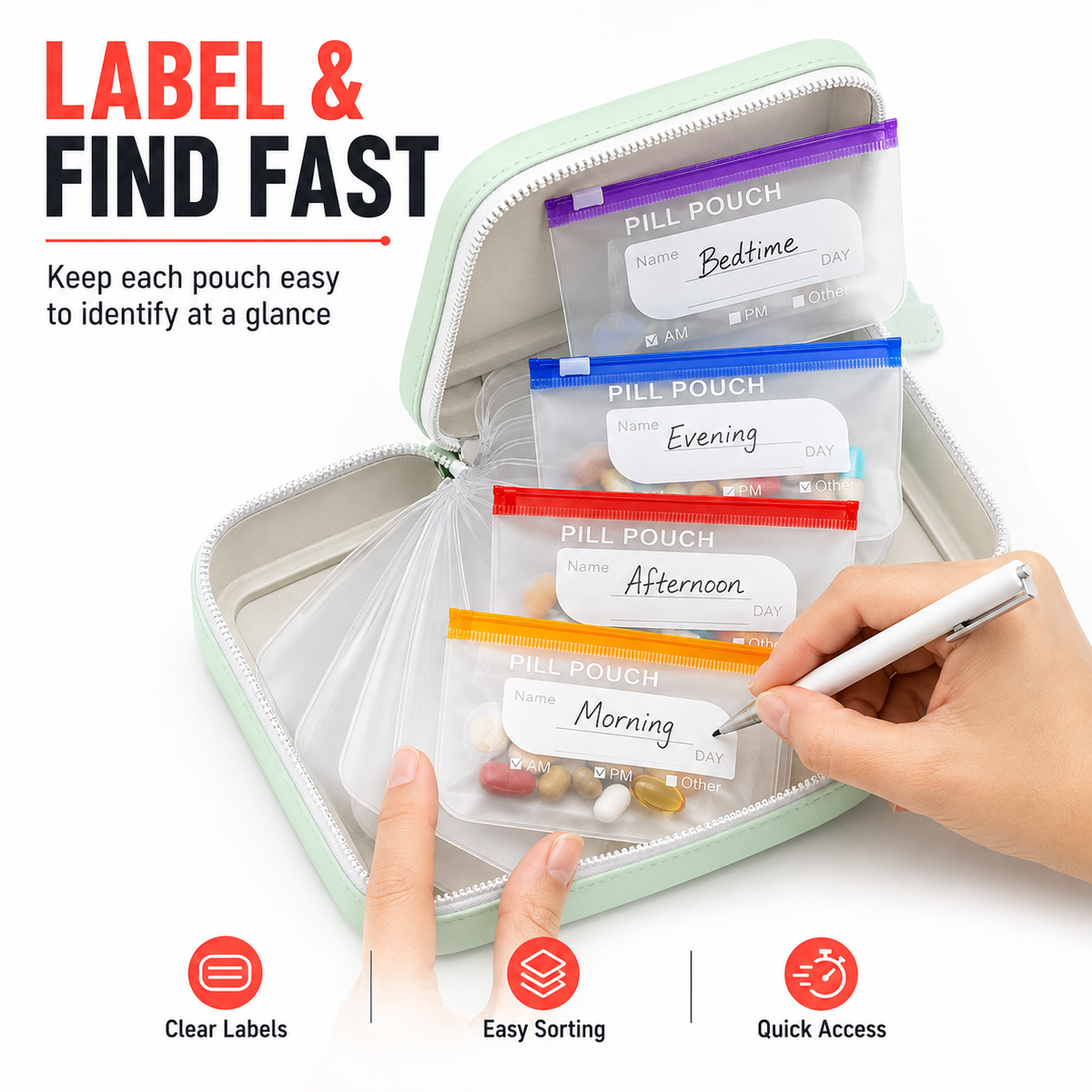 PillPort™ Travel Pill Organizer – 14 Removable Pouches