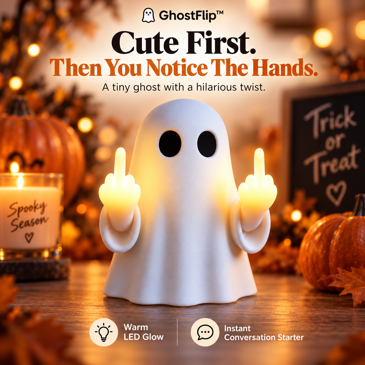 GhostFlip™ Glowing Halloween Ghost Decor Light
